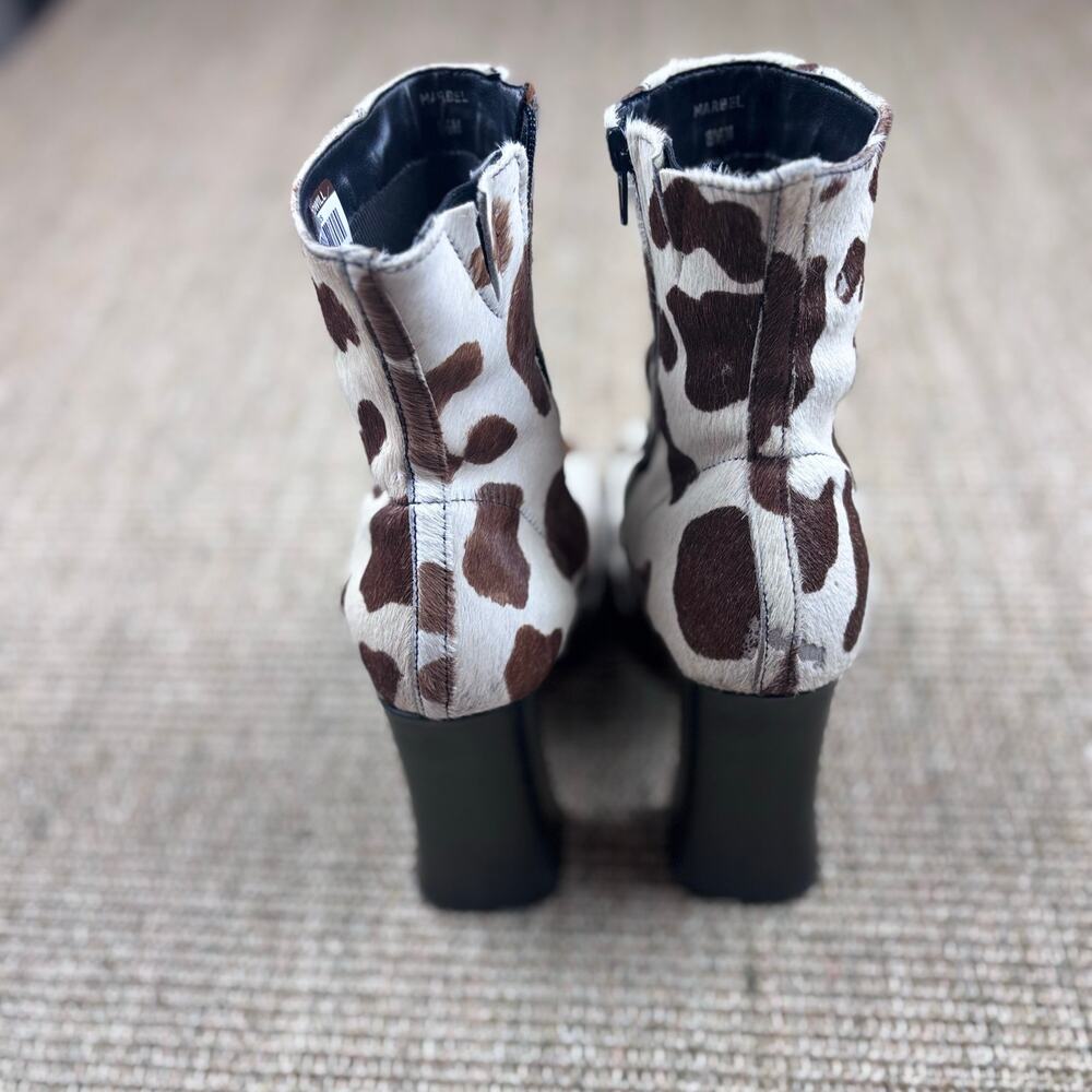 🐄 Calf Hair Cow Print Platform Ankle Boots | Size 8.5 | Brown & White - Picture 4 of 10